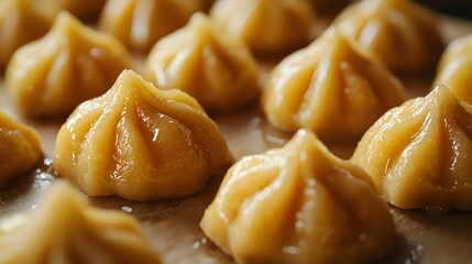 Wall Mural - Close up of Sweet Caramel Candy on Wooden Table