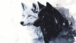 © Thiago - Ai generated illustration of a two wolf, black wolf and white wolf. Wolf. Illustration