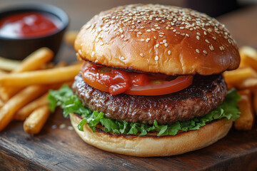 Wall Mural - hamburger with fries