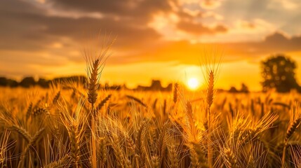 A picturesque sunset over a field of wheat, symbolizing agricultural labor