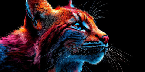 Wall Mural - Close-up of a wildcat's face with vibrant, abstract colors.