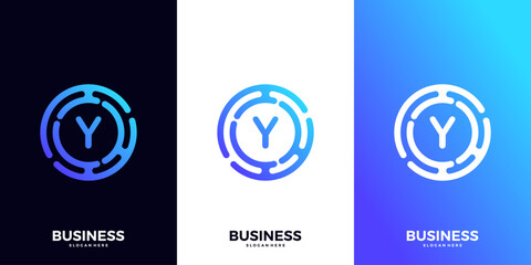 Letter Y gradient tech logo design template. Abstract global symbol with circle connection logo.
