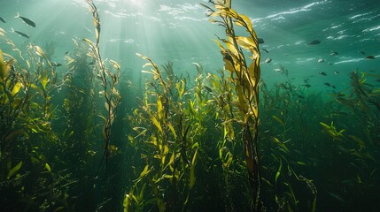 Sticker -  Sunlight glimmers through water over a seaweed bed of sea oats on a sunny ocean day