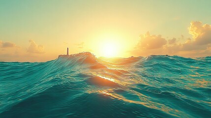 Poster -   Sunset boat, ocean, lighthouse