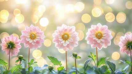 Poster -   Pink flowers sit atop the lush green field of leafy plants