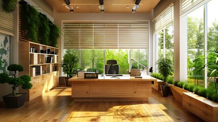 Feng shui office space with organized layout and natural elements