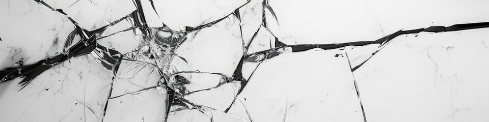 Canvas Print - A broken glass panel featuring cracks in black and white.