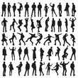 © KARIB - Silhouettes of people in various dynamic and static poses—standing set vector with white background
