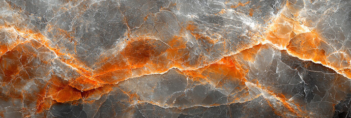 Wall Mural - Close-up of a beautiful marble surface with gray, white, and orange veins.