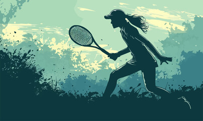 A silhouette vector of a person playing tennis.