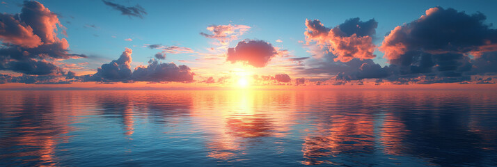 Poster - A breathtaking sunset over the calm ocean, with the sky ablaze in hues of pink, orange, and blue.