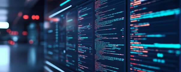 Futuristic coder, performance monitoring, holographic interface, blue and dark theme