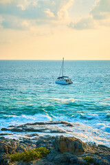 View of the tropical bay with yachts