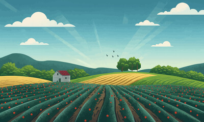 Wall Mural - A flat vector of a farmer's field.