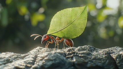 Wall Mural -   Two ants stand atop dirt near green foliage