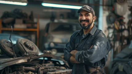 Canvas Print - A man with a beard and a blue shirt is smiling