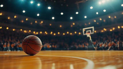 a basketball court with ball