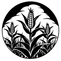 Vintage Cornfield Silhouette Art Vector