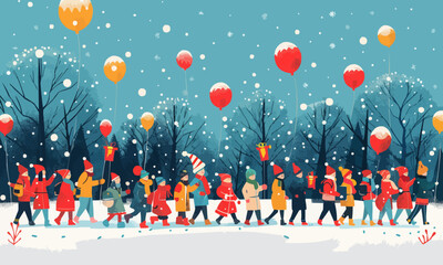 A flat vector of a holiday parade.