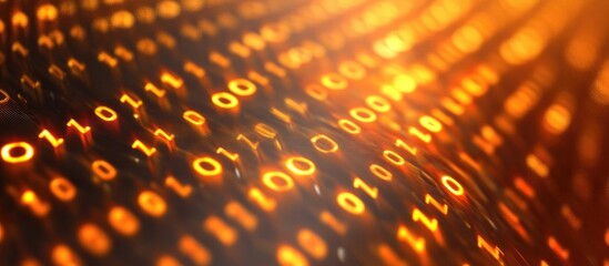 Autumn themed binary code featuring 0s and 1s on a golden orange background representing the concepts of data processing and online communication