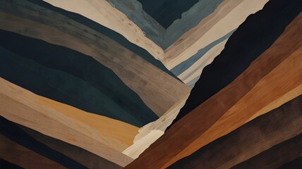 An abstract painting, layers of natural colors shape a mountain