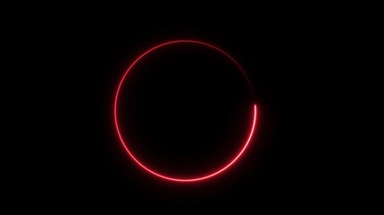 Wall Mural - red color neon glowing circle frame. circle bar processing. neon abstract circle frame line on black