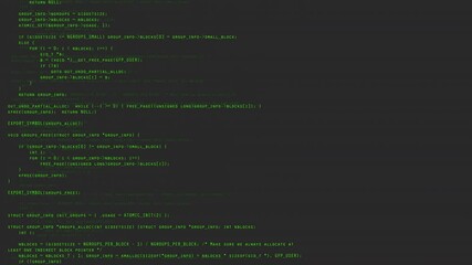 Developer is exploring code on computer screen. Code scrolling Background code programming.
