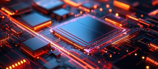 Wall Mural - cpu engineering and modern technology computer communications enhanced by light effects big data cen