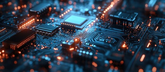 Wall Mural - high tech ai supercomputer with a close up view of a transistor on a printed circuit board