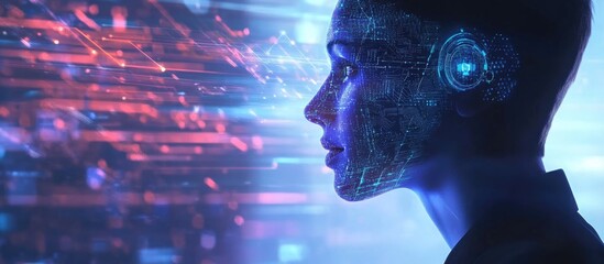 Wall Mural - human interaction with ai virtual assistant chatbot in the realm of ai prompt engineering and large 