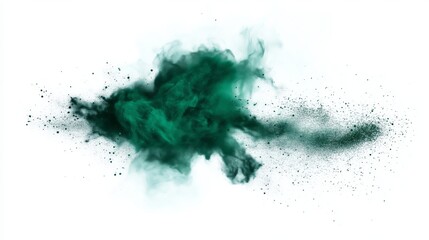 Dynamic Green Smoke and Dust Explosion on White Background