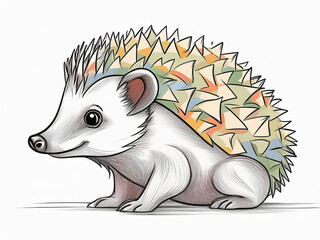 hedgehog sitting on the lawn, line art, coloring for kids, white background