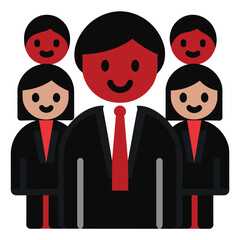 Wall Mural - An illustration of a team of smiling business people. The new candidate is in the center and is a man in a black suit with a red tie