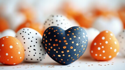 Poster -   Heart-shaped painting on eggs with polka dots