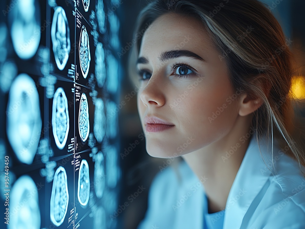 Side profile of a female medical neurologist medical doctor examination ...