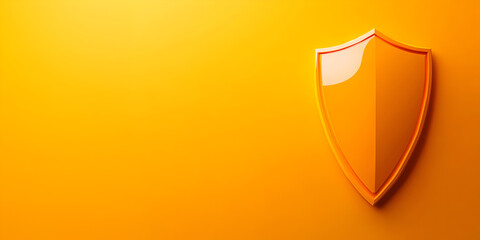 Shield protection icon web banner. Shield protection icon isolated on orange background with copy space.