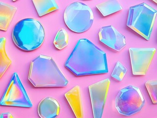 Wall Mural - iridescent holographic stickers various shapes rainbow gradients futuristic aesthetic