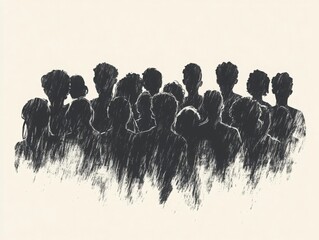 monochrome sketch of diverse crowd silhouettes unity in diversity concept