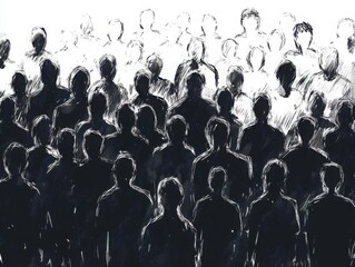 Wall Mural - monochrome sketch of diverse crowd silhouettes unity in diversity concept