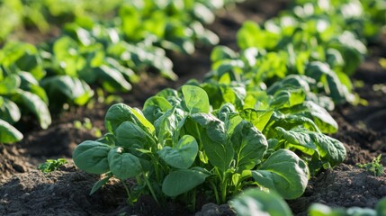 Wall Mural - Fresh Green Spinach Plants in Garden