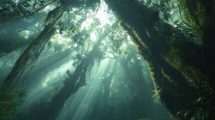 Poster -   Forest overflowing with numerous trees adorned in abundant green foliage