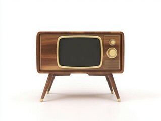 Wall Mural - vintage bronze tv with wooden accents isolated on white retro nostalgia