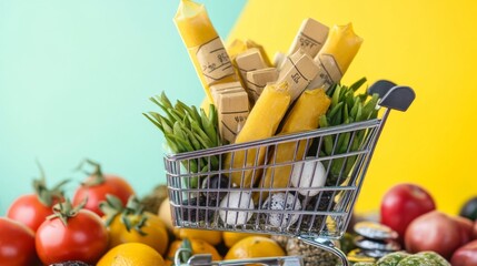 Poster - Colorful Grocery Basket with Fresh Produce