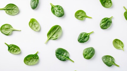 Canvas Print - Fresh Spinach Leaves on White Background