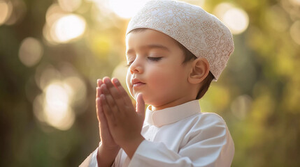 Portrait of muslim kid praying