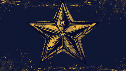 Grunge textured background with golden star on deep blue canvas