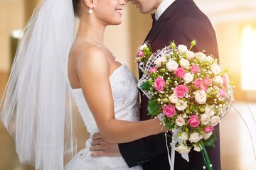 Poster - Bride hold a beautiful wedding bouquet.