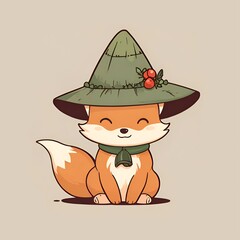 Sticker - Cute Cartoon Fox Wearing a Hat