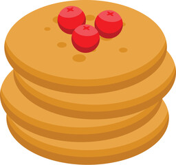 Sticker - Stack of delicious pancakes with cranberries on top, an isometric icon of a classic breakfast treat