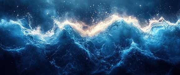 Wall Mural - Abstract blue and white waves with a glow effect.